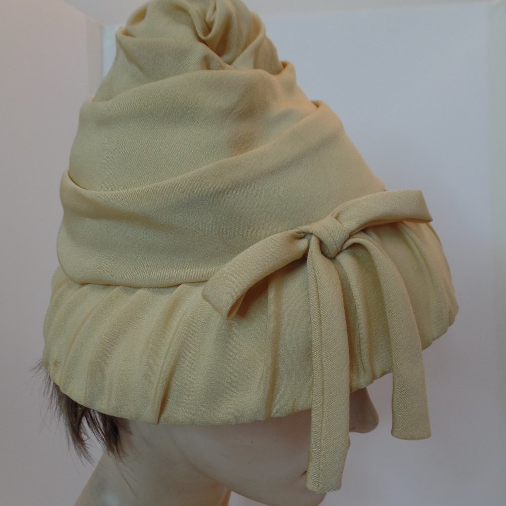Vintage Tan Hat Polyester Hat W Ribbon Made in USA has Patent Label But no Brand - Picture 9 of 12